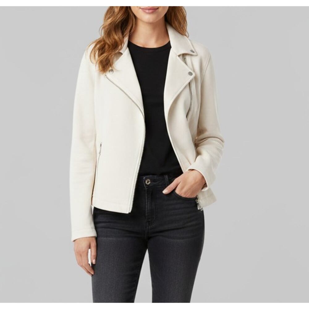 by Anthropologie Cream Knit Moto Jacket XL